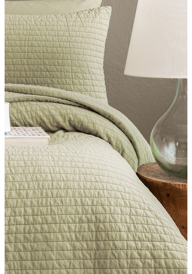 İssimo Home Savanna Yeşil Çift Kişilik %100 Pamuk Poplin Yatak Örtüsü Seti Yeşil