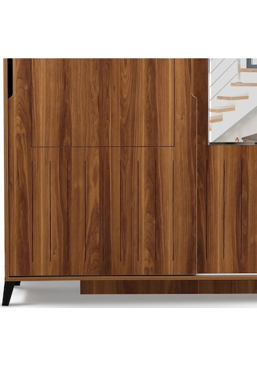 Pasifichome Huga Sürgülü Gardırop Ceviz 150Cm / 2 Kapaklı Çekmeceli Dolap