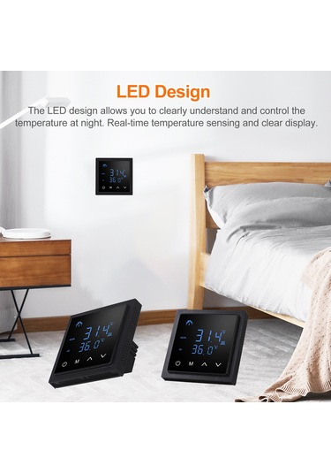 Springsun Mh-1828 Siyah Duvar Kurulu Akıllı Paneli, Ev Radyant Isı Kontrolü, Ntc Sensörlü Yük Akımı 16a, Yüksek Sıcaklık Korumalı Termostat