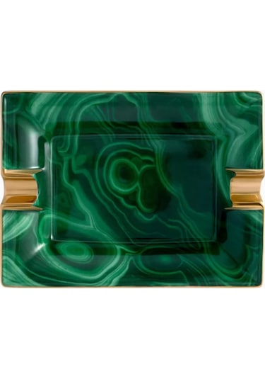 Malachite Porselen Kül Tablası 24k Altın Detaylı