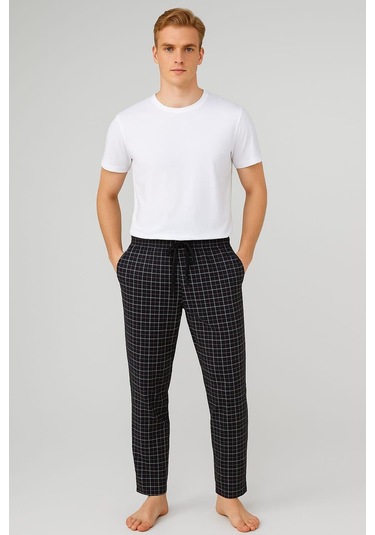 Erkek Desenli Cepli % 100 Pamuk Tek Alt Siyah Siyah