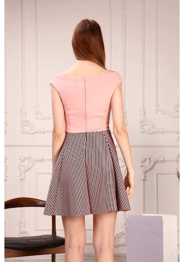 Aymeravm - Eteği Çizgili Kadın Elbise - Gsp3106Ga Pudra