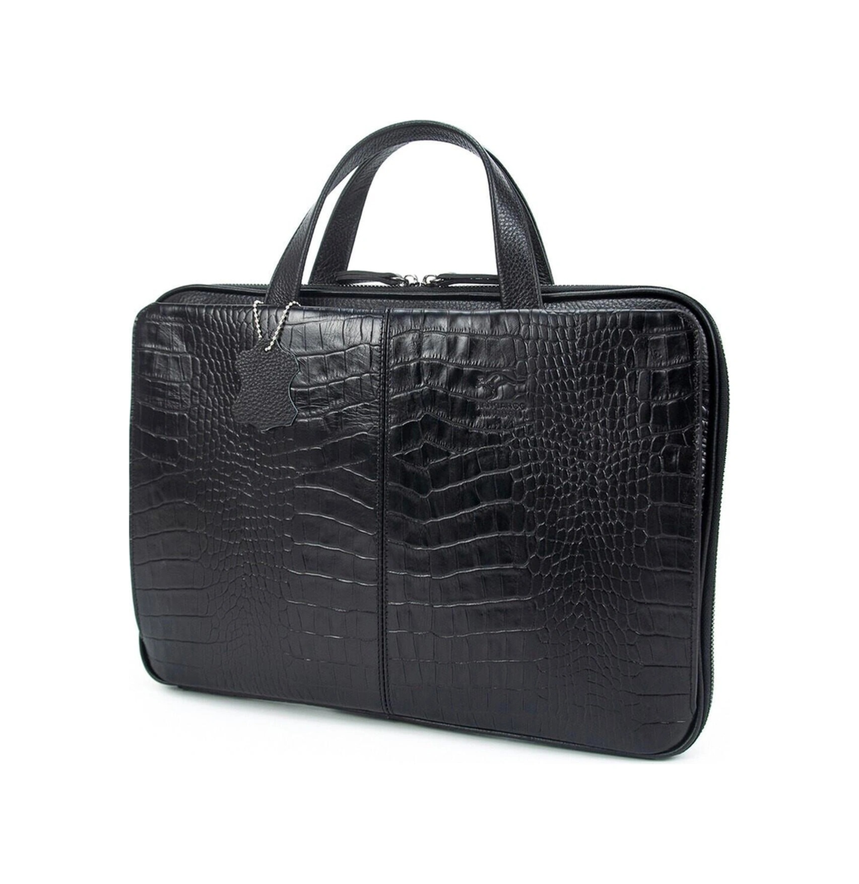 Siyah Erkek Laptop & Evrak Çantası Hakiki Dana Deri Kroko 9091-cs-114792 Siyah