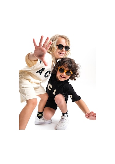 Miniko Kids Laciel Paris Baskılı Yakalı Şortlu Pamuk Takım Siyah