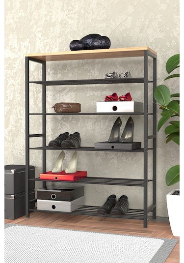 Retodesign 1891 6 Katlı Ayakkabılık Banyo Çok Amaçlı Raf Siyah - Atlantik Çam