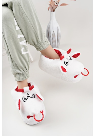 Devida Yumuşak Taban Sevimli Hayvan Panduf Beyaz Beyaz