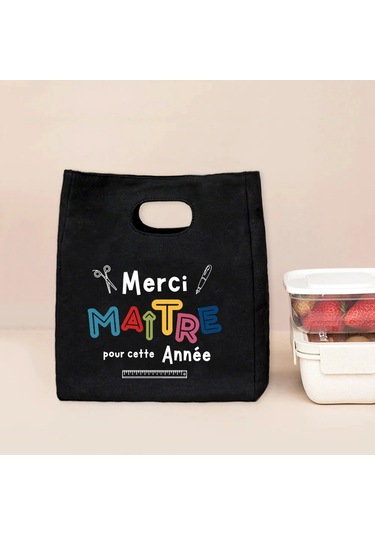 Menıscounter Merci Maitre Fransız Baskılı Termal Öğle Yemeği Çantası - Taşınabilir Yalıtımlı Bento Totealüminyum Folyo11 L Bej