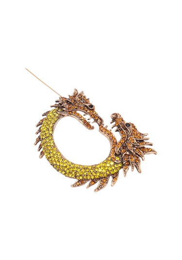 Lemestar Klassik Çin Usulü Zodyak Ejderha Broşu - Çift Başlı, Rhine Taşlı, Kuvvet Ve Şans Sembolü, Unisex Aksesuar, Pembe Altın Rengi Çok Renkli