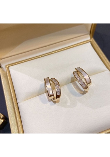 Pırlanta Küpeli Kabuk Çift Katmanlı Küpe, Renk: Eh0702