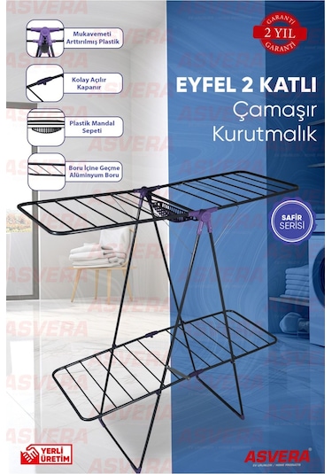 Safir Serisi - Eyfel Full-hard Iki Katlı Çamaşır Kurutmalık - Ikiz Çamaşır Kurutma Askısı Antrasit
