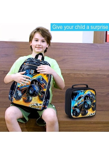 Maxaccess 16 Oen Car Hy 3 Adet Sırt Çantası Seti Erkek Çocuk Okul Sırt Çantası Ve Yemek Kutusu Siyah Yeşil 16 Oen Araba Hy