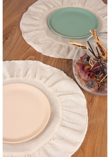 Keten 6'lı Fırfırlı Yuvarlak Amerikan Servisi 40 Cm - Ztasy Ekru