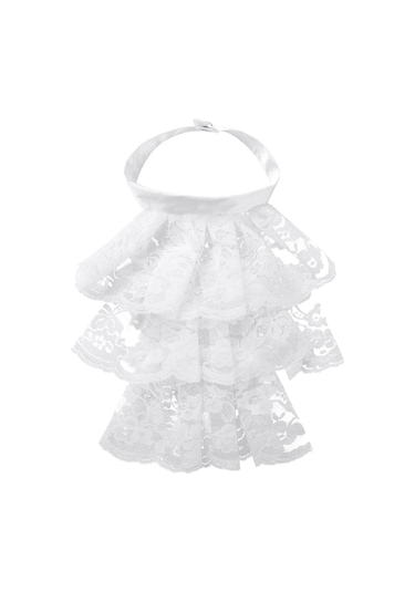 Beyaz Sahte Yaka Victoria Rönesans Ayrılabilir Yaka Gömlek Ruffled Jabot Boyunluk Sahne Partisi Steampunk Süslü Elbise Kostüm Beyaz