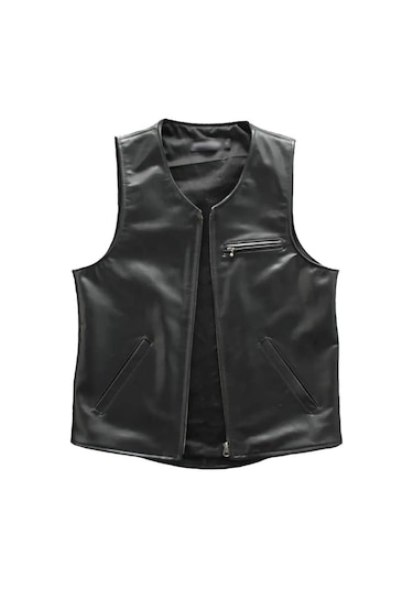 Prof Model Zik Hakiki Kuzu Derisi Dar Kesim Yelek Siyah