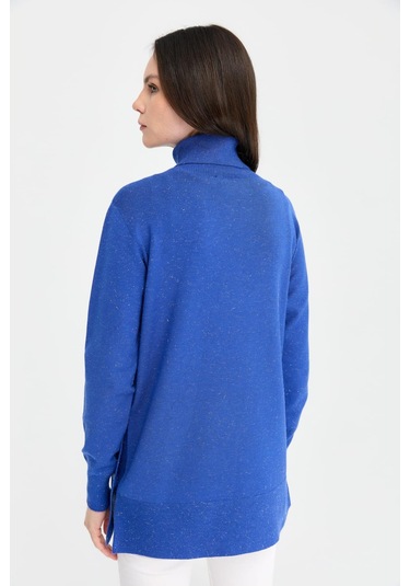 Desen Triko Kadın Tam Balıkçı Yaka Dikişsiz Kazak 23391 Saks Saks