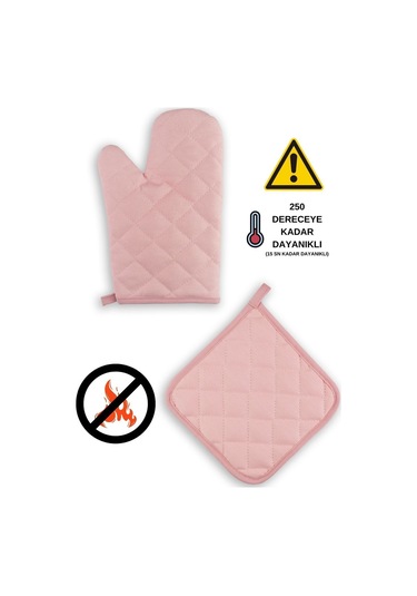 Yanmaz Fırın Eldiveni Ve Fırın Tutacağı 1 Eldiven 1 Tutacak Pembe