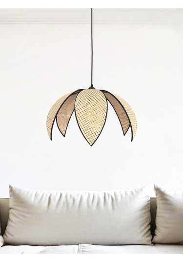 Modern Hazeran Görünümlü Yapraklı Çiçek Şeklinde Bohem Rustik Avize - Krem Krem