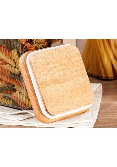 Madame Coco Kaviera 1500ml Ahşap Kapaklı Saklama Kabı 2'li 1ksakl04321500ml-füme Çok Renkli