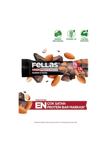 Fellas Yüksek Protein Bar - Bademli 45g x 12 Adet