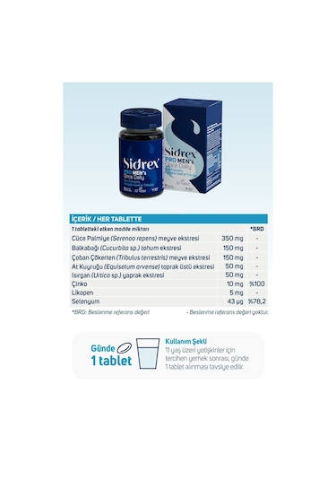 Sidrex Pro Men's Once Daily Cüce Palmiye Ekstresi İçeren Takviye Edici Gıda 30 Tablet
