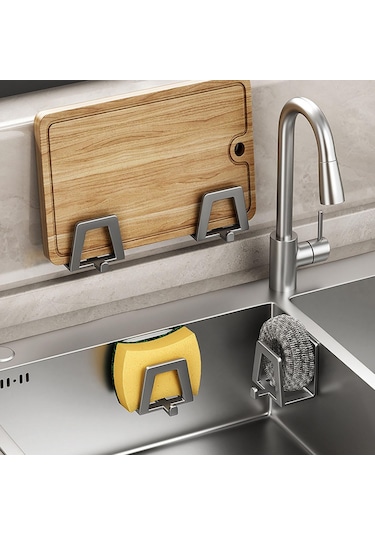 Suntek 4 Parça Tencere Kapağı Tutucu Duvara Monte Yerden Gri