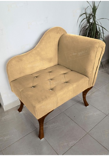 Yeni Model Ters Kol Tekli Köşe Koltuğu Josefin Bench Ceviz Ayak Vizon