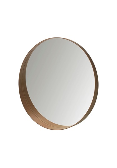 Stockholm Ayna, Ceviz Kaplama Yuvarlak Ayna Modern Şekilli Ceviz