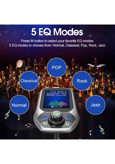 Yifomall Araç İçin Akıllı Bluetooth Fm Vericili Mp3 Çalar - Çift Usb Şarj, Voltaj Ölçümü Ve Hd Ekran