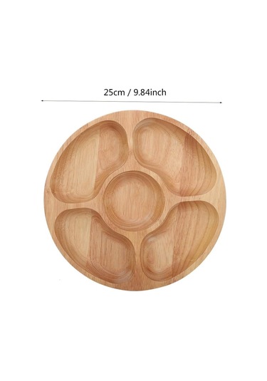 Yuvarlak Bölmeli Tabak, Alt Izgara Tabak Ahşap Yuvarlak Şekilli Yiyecek Bölmeli Tabak Tatlı Atıştırmalık Alt Izgara Tabak Sofra Takımı Tepsi