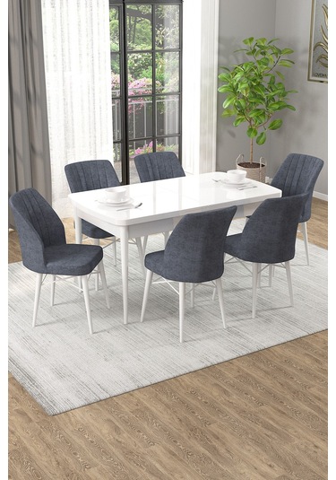 Arel Beyaz 80x132 Açılabilir Mdf Masa Yemek Odası Takımı, Mutfak Takımı 6 Adet Sandalye Beyaz Masa - 6 Füme - Beyaz Ayak Arel Beyaz 80x132 Açılabilir Mdf Masa Yemek Odası Takımı, Mutfak Takımı 6 Adet Sandalye Beyaz Masa - 6 Füme - Beyaz Ayak