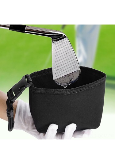 Qingmipy Siyah Golf Topu Ve Çubuğu Temizleme Çantası - Taşınabilir Su Depolama Özelliği İle Pratik Nylon Temizleyici Siyah