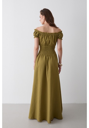 Haki Büzgülü Elbise - 2002 Haki