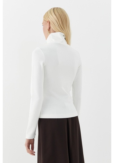 Balıkçı Yaka Uzun Kollu Body Beyaz Beyaz