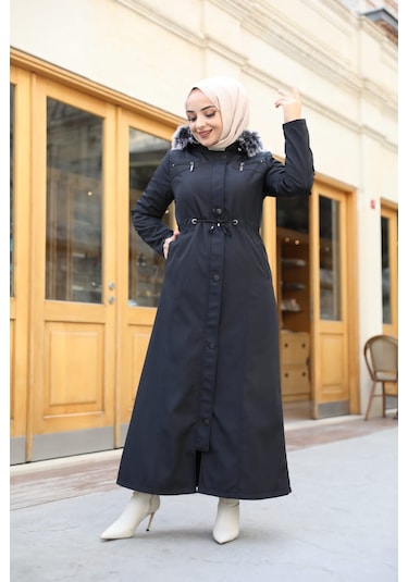 BATTAL  BÜYÜK BEDEN KADIN İÇİ TAMAMEN KÜRKLÜ PARDESÜ & MONT Siyah