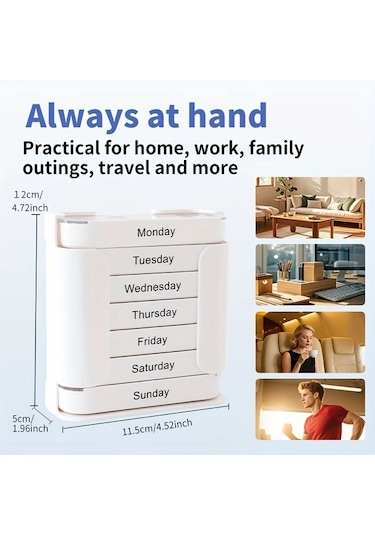 Oldfriend Renkli Vanyarlıfe 7 Günlük Büyük Kapasiteli Taşınabilir Hap Organizatörü Günlük Bölmeli Renkli