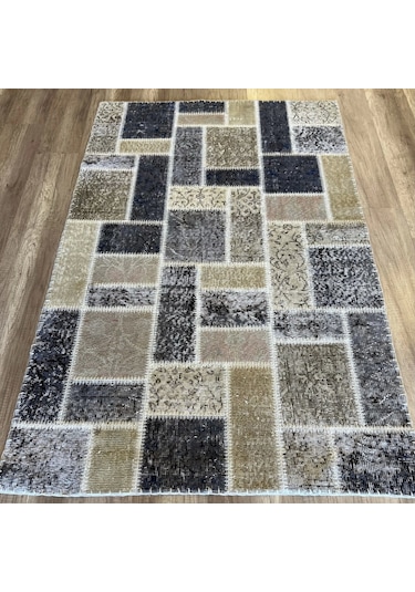 Hoom Rugs Patchwork Krem Gri Siyah El Dokuma Kilim Krem - Gri