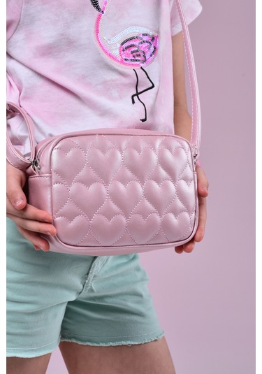 İcone Bag Icone Çocuk Kalp Kapitone Detaylı Omuz Çantası Pudra