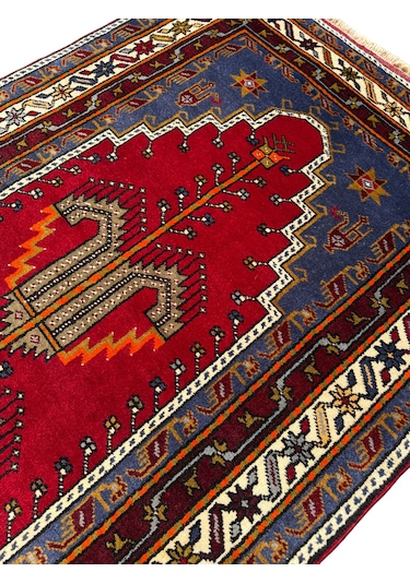 El Dokuma Sıfır Konya Kavak Halısı Seccade 117x185 Kök Boya Sık Namazlık Kırmızı