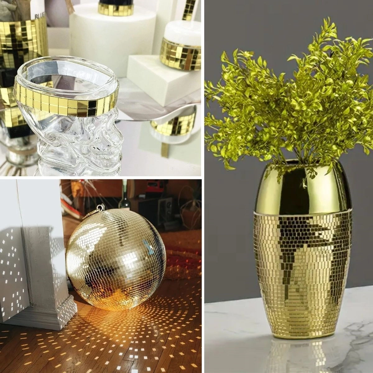 1 Metre Uzunluğunda Gold Renk Aynalı Mozaik Taşlı Dekor Bandı 4 Cm X 1 Mt