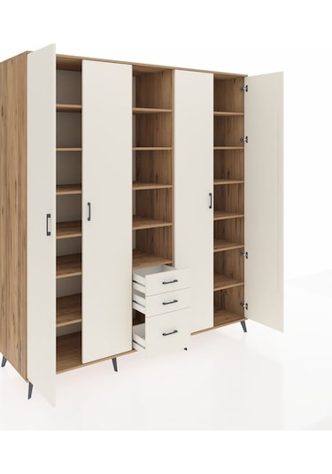 Kronos Dolap 17 Raflı 3 Çekmeceli 4 Kapaklı 220x59x243 Çam-aytaşı/aytaşı Aytası/aytası