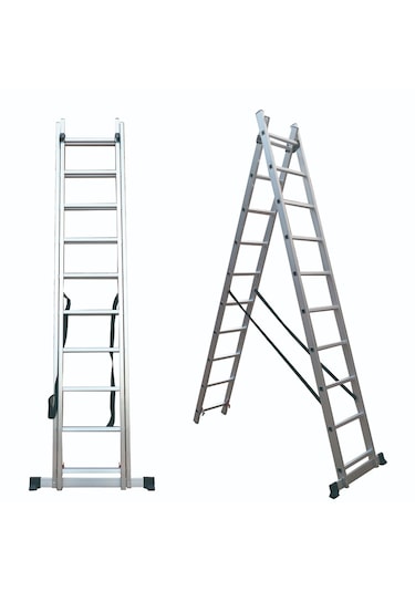 Asil Alüminyum 2 Parçalı Endüstriyel Merdiven Çok Amaçlı 2x6 / 2x7 / 2x8 / 2x9 Basamak En131 Sertifikalı 2x7 Basamak
