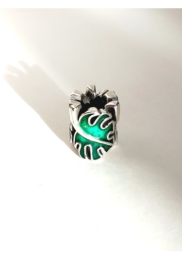 Gümüş Yeşil Devetabanı Yaprakları Pan Tasarım Bileklik Uyumlu Cha