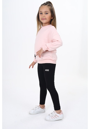 Toontoy Kız Çocuk Baskılı Taytlı Takım Pudra