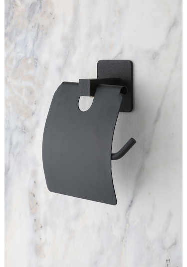 MultiStore Siyah Kare Yapışkanlı Kapaklı Paslanmaz Tuvalet Kağıtlığı Gri