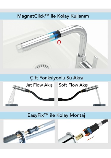 Adell Kelvin Spiralli Mutfak Bataryası Krom