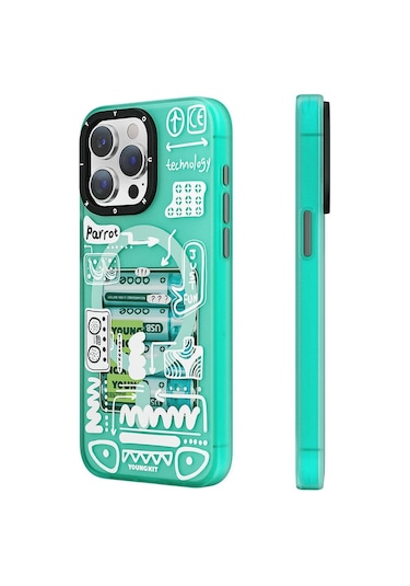 iPhone Uyumlu  15 Pro Kılıf Magsafe Şarj Özellikli Youngkit Dark Matter Serisi Kapak Mavi