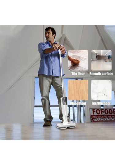 Valkyrie Şarjlı Su Püskürtmeli Elektrikli Mop Çift Döner Başlık, Mikrofiber Ped, 2000 Mah, Tüm Zeminlerde Etkili Beyaz