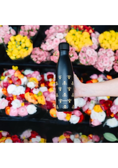 Qwetch QD2322 Arı Desenli Isı Yalıtımlı 500 ML Termos - Siyah