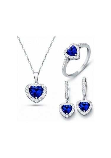 Gümüş Mavi Taşlı Kalpli Kadın Set Sl6981 07607284