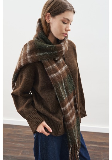 Ekose Desenli Atkı Gri Gri